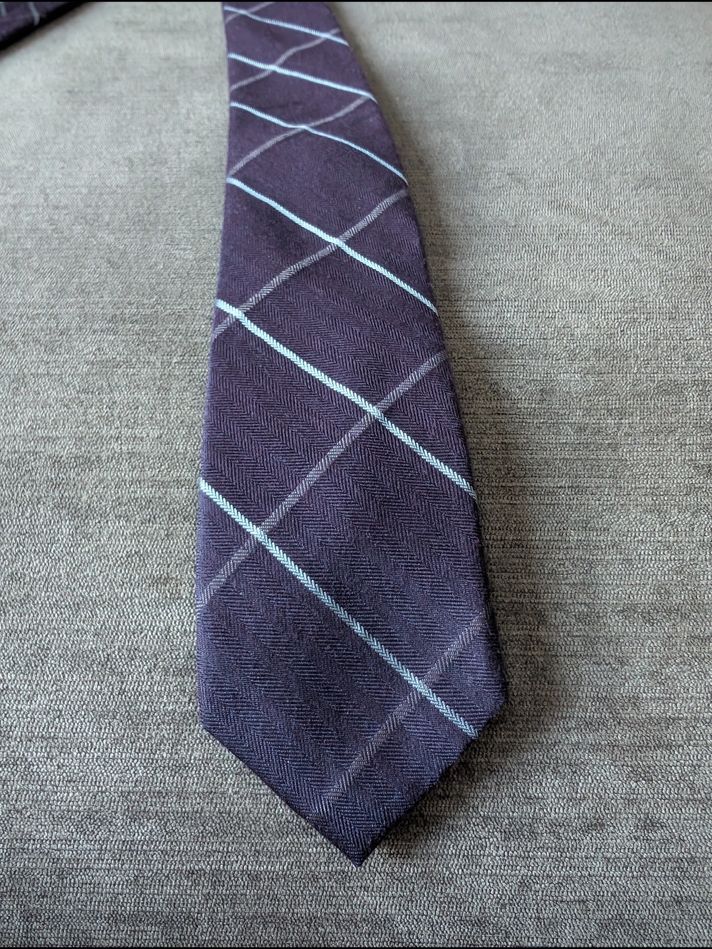 Indochino Men’s Tie Purple Blue Plaid Herringbone Viscose Blend Necktie